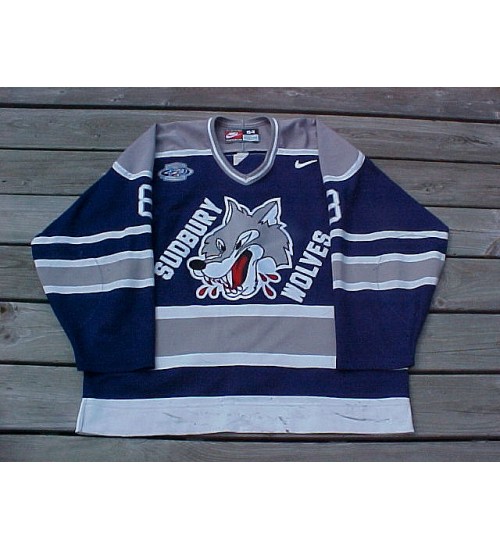 Custom OHL Sudbury Wolves 8 Mikhnov Hockey Jersey Road Blue